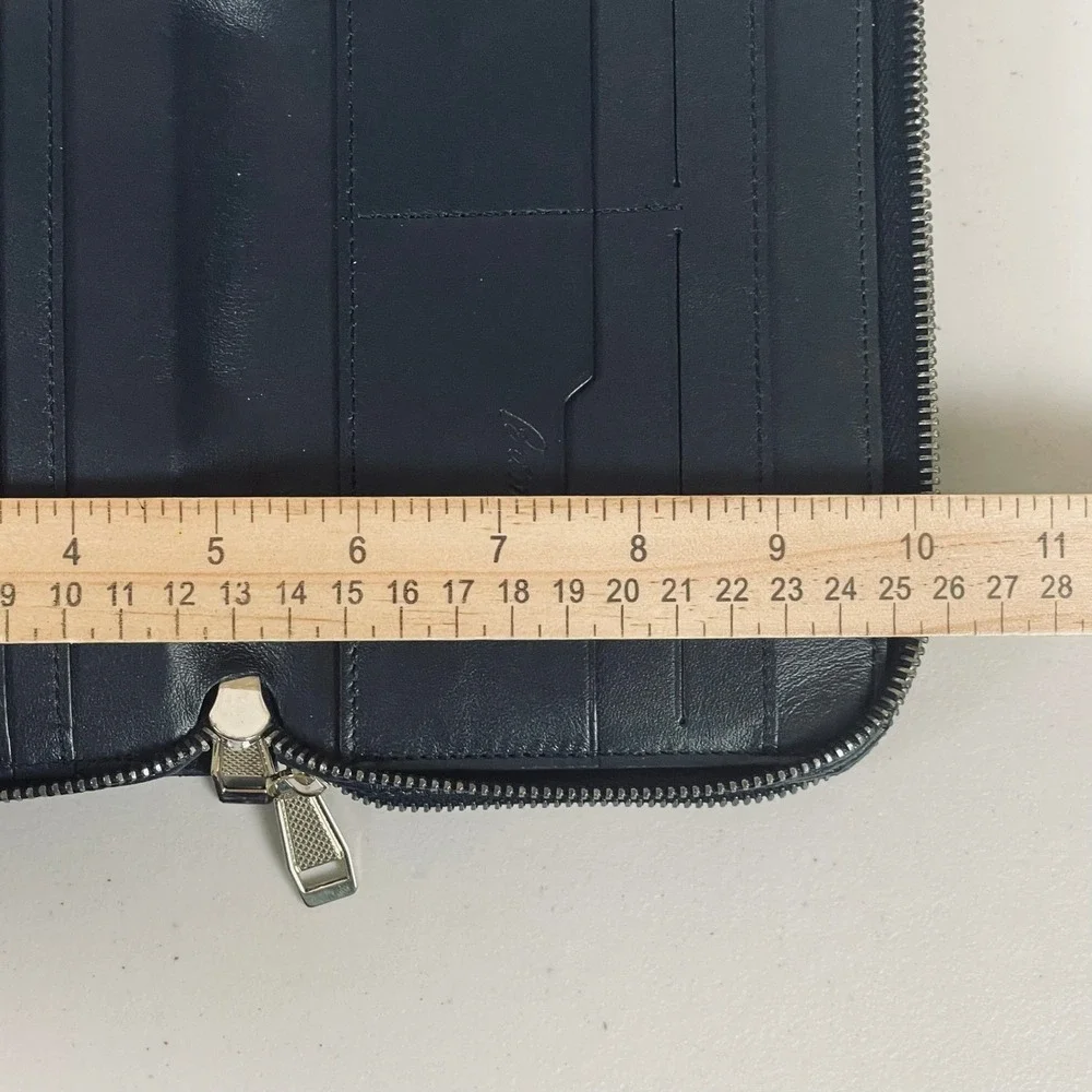 Brioni Blue‎ Saffiano Leather Double Zip Wallet Wristlet Italy Luxury Organizer
